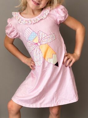 Girls Pink Bow Appliqué dress - Kids dresses